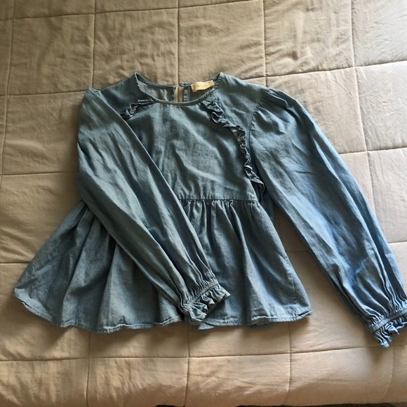 Altar'd State Denim Ruffle Top - Picture 2 of 4